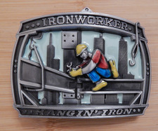 Ironworker "Hangin' Iron" Enameled Pewter Belt Buckle, Serial #1819 — listing 4