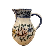 Mid-Century Italian Art Pottery Pitcher Vase with Sgraffito Townscape