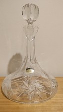 Vintage Cut Crystal Wine Decanter with Silver-Plated Collar and Pinecone Finial Stopper — listing 6