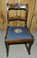 Antique Mahogany-Stained Sewing Rocker with Floral Needlepoint Seat — listing 3