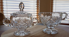 Vintage Cut Glass Crystal Creamer with Pinwheel Star Pattern, Clear, 5" x 3.5" — listing 6