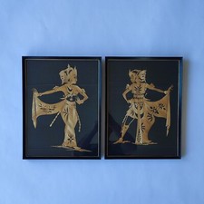 Vintage Rice Straw Marquetry Tropical Island Scene in Gilt Faux-Bamboo Frame — listing 4