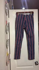 Express Navy Red White Striped Skinny Jeans, Button-Fly, Women's