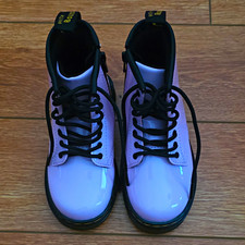 Dr. Martens 1460 Toddler Boots in Gunmetal Glitter Patent, 8-Eyelet with Side Zip