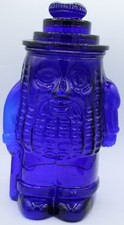Vintage Cobalt Blue Glass Salted Peanuts Counter Display Jar with Lid — listing 5