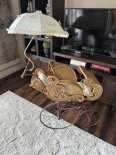 Antique Wicker Child's Rocking Chair with Floral Upholstery — listing 6