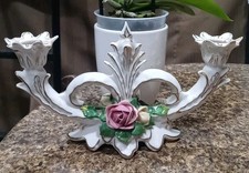 Dresden Porcelain Two-Arm Candelabra with Applied Flowers and Gilt Rococo Scrollwork — listing 5