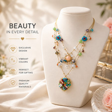 Layered Gold-Tone Triple Butterfly Pendant Necklace with Cream Enamel Accents — listing 4