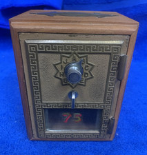 Handcrafted Wooden Coin Bank with Antique Post Office Box Door (Combination Dial Door) — listing 4