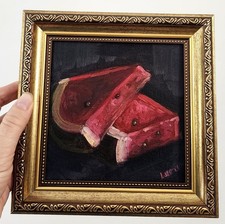Framed Still Life Print with Watermelon, Fruit Basket and Oriole Bird — listing 4