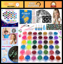 Glitter Tattoo Kit for Face, Body & Nail - 24 Glitter Colors, Stencils, Brushes & Glue Set — listing 6