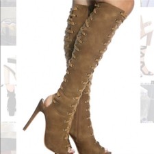 Women's Tan Faux Leather Slouchy Knee-High Riding Boots — listing 2