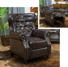Traditional Tufted Burgundy Leather Wingback Recliner with Nailhead Trim — listing 2