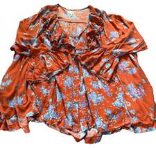 Free People Floral Print Deep V-Neck Peplum Top with Crochet Lace Trim — listing 2