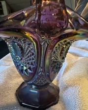 Indiana Glass Blue Carnival Glass Two-Handled Rose Bowl (Open Rose / Wild Rose Pattern) — listing 4