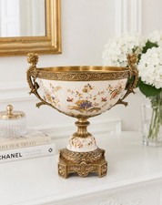 French Faience Rouen-Style Hand-Painted Ceramic Urn Vase on Ornate Gilt Bronze/Brass Base — listing 2