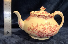 Red Transferware Teapot with Exotic Bird & Floral Pattern — listing 2