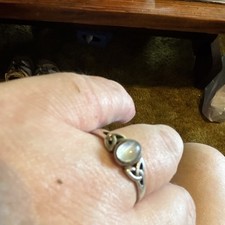 Pair of Silver-Tone Rings — Twisted Rope Band and Round Cabochon Solitaire