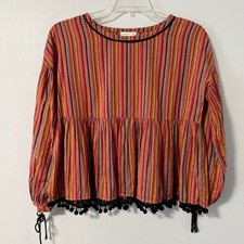 Boho Cream Smocked Sleeveless Top with Multicolor Pom-Pom Trim and Tassel — listing 6