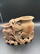 Chinese Carved Soapstone Brush Washer with Floral and Ruyi Motif — listing 4