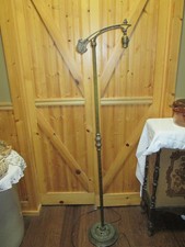 Antique Cast Metal Bridge Arm Floor Lamp with Victorian Fringed Silk Shade, 5 ft Tall — listing 3