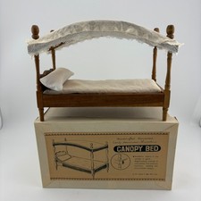 Dollhouse Miniature French Louis XVI Style Canopy Bed, Hand-Painted Pale Blue with Gilt Accents, 1:12 Scale — listing 6