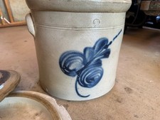 Antique Salt-Glazed Stoneware Canning Jar with Cobalt Blue Stenciled Decoration — listing 5