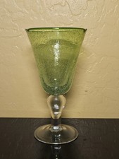 Mexican Hand Blown Recycled Glass Goblet with Green Rim — listing 4