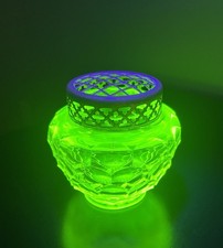 Victorian Uranium/Vaseline Opalescent Glass Rose Bowl with Draped Swag Pattern Yes, it glows