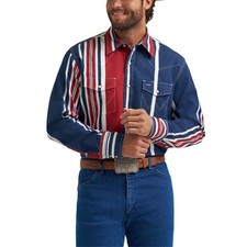 Wrangler Men's Chambray Western Pearl Snap Shirt, Blue, Long Sleeve — listing 2