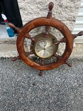 Nautical Ship's Wheel Wall Clock with Brass Porthole Dial — listing 2