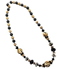 Vintage Tribal Trade Bead Necklace with Bone, Wood, Amber-Resin and Silver-Tone Beads, listing 3