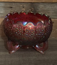 Vintage Red Amberina Carnival Glass Bowl with Sawtooth Rim, 8 inches — listing 3