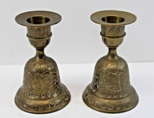 Pair of Vintage Brass Bell Candlesticks with Wide Drip Trays — listing 4