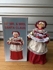 Large Santa & Mrs. Claus Figurine on Wood-Look Base