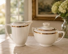 Royal Ivory Czechoslovakia Porcelain Creamer & Covered Sugar Bowl Floral Gilt — listing 3