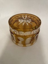 Bohemian Amber Glass Decanter with Hand-Painted Enamel Floral & Raised Gilt Decoration