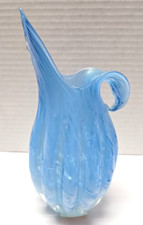 Vintage Lefton Hand-Blown Red & White Swirl Art Glass Pitcher Vase — listing 2