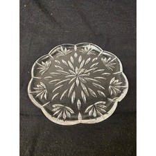 Vintage Clear Pressed Glass Bread & Butter Plate, 6.5 inch, Scalloped Rim with Radial Sunburst Center