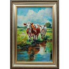 Framed Pastoral Print of Cattle and Geese at Water's Edge — listing 5
