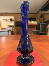 Vintage Swung Glass Vase with Ribbed Body and Ruffled Rim — listing 6