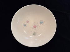 Mid-Century Modern Atomic Starburst Speckled Dinnerware — Divided Grill Plate and Coupe Soup Bowl — listing 3