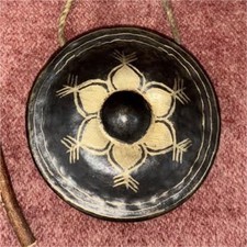 Vintage Thai Bronze Nipple Gong with Etched Sunburst Design, Wall-Hung on Rope — listing 3