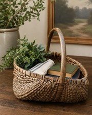 Antique Hand-Woven Splint Gathering Basket with Natural Branch Handle — listing 2