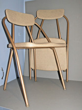 Cosco Vintage Green Metal Folding Chair with Striped Upholstered Seat and Back — listing 3