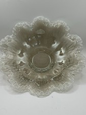 Iridescent Frosted Art Glass Bowl with White Swirl Base — listing 4