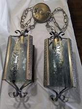 Vintage Hollywood Regency Double Swag Pendant Light with Pressed Glass Globes on 60" Chain — listing 5