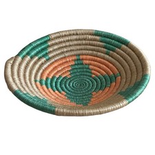 African Sisal Woven Basket Bag with Leather Flap and Brass Elephant Medallion — listing 4