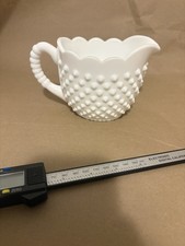 Milk Glass Creamer and Sugar Set with Embossed Floral/Leaf Pattern and Scalloped Rims — listing 2