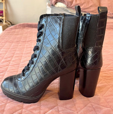 Steve Madden lace-up booties Black Croc-Embossed Patent Lace-Up Block Heel Ankle Booties — listing 3